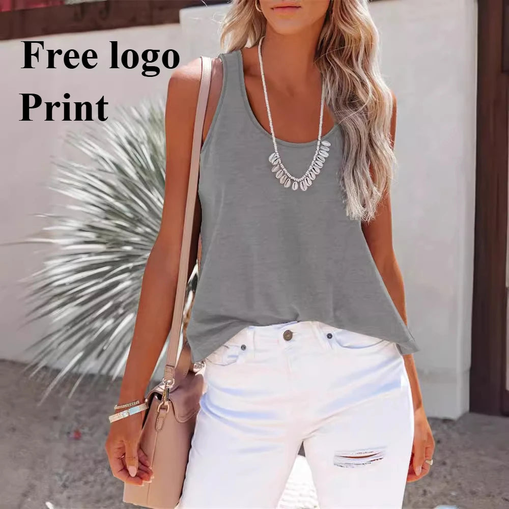 2025 New Customized Print Top for Women DIY Photo or Logo Tank Top O-neck Cotton Tee