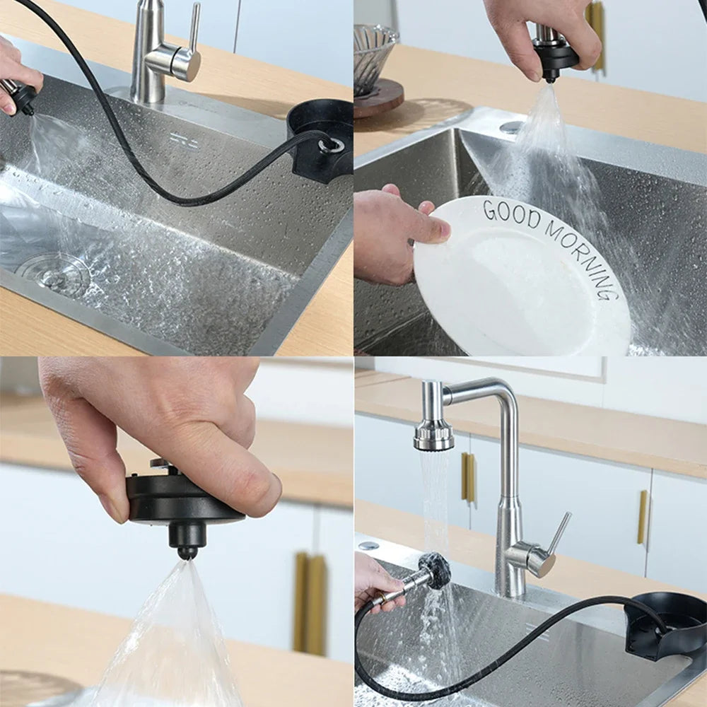 2in1 Glass Rinser For Kitchen Sink Pull Out Spray Head Automatic Rotating High-Pressure Press Cleaner Sink Bottle Cup Washer
