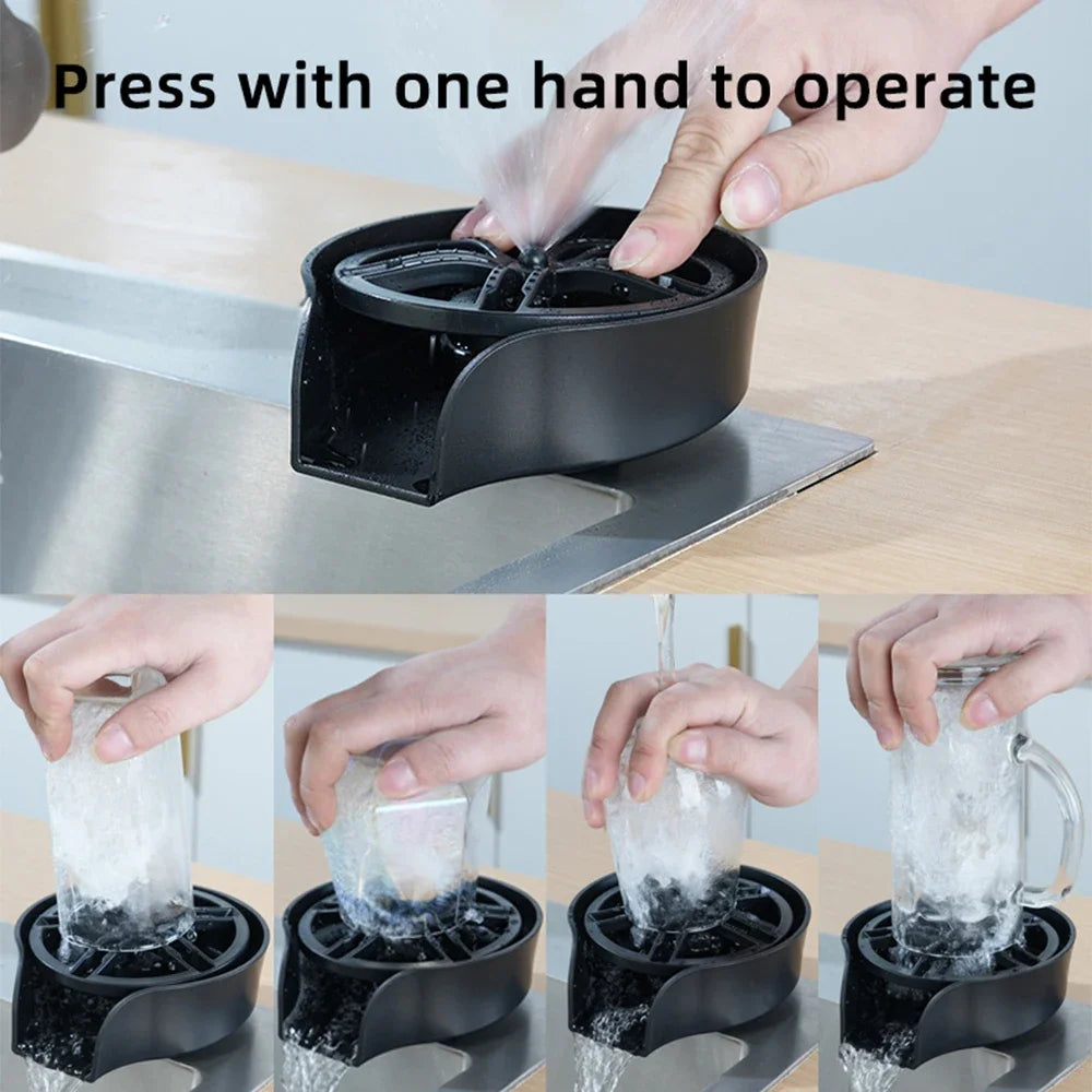 2in1 Glass Rinser For Kitchen Sink Pull Out Spray Head Automatic Rotating High-Pressure Press Cleaner Sink Bottle Cup Washer