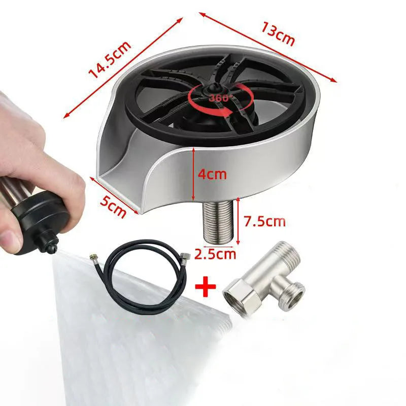 2in1 Glass Rinser For Kitchen Sink Pull Out Spray Head Automatic Rotating High-Pressure Press Cleaner Sink Bottle Cup Washer