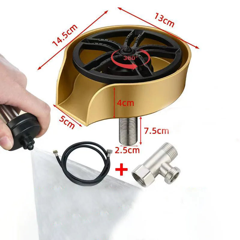 2in1 Glass Rinser For Kitchen Sink Pull Out Spray Head Automatic Rotating High-Pressure Press Cleaner Sink Bottle Cup Washer