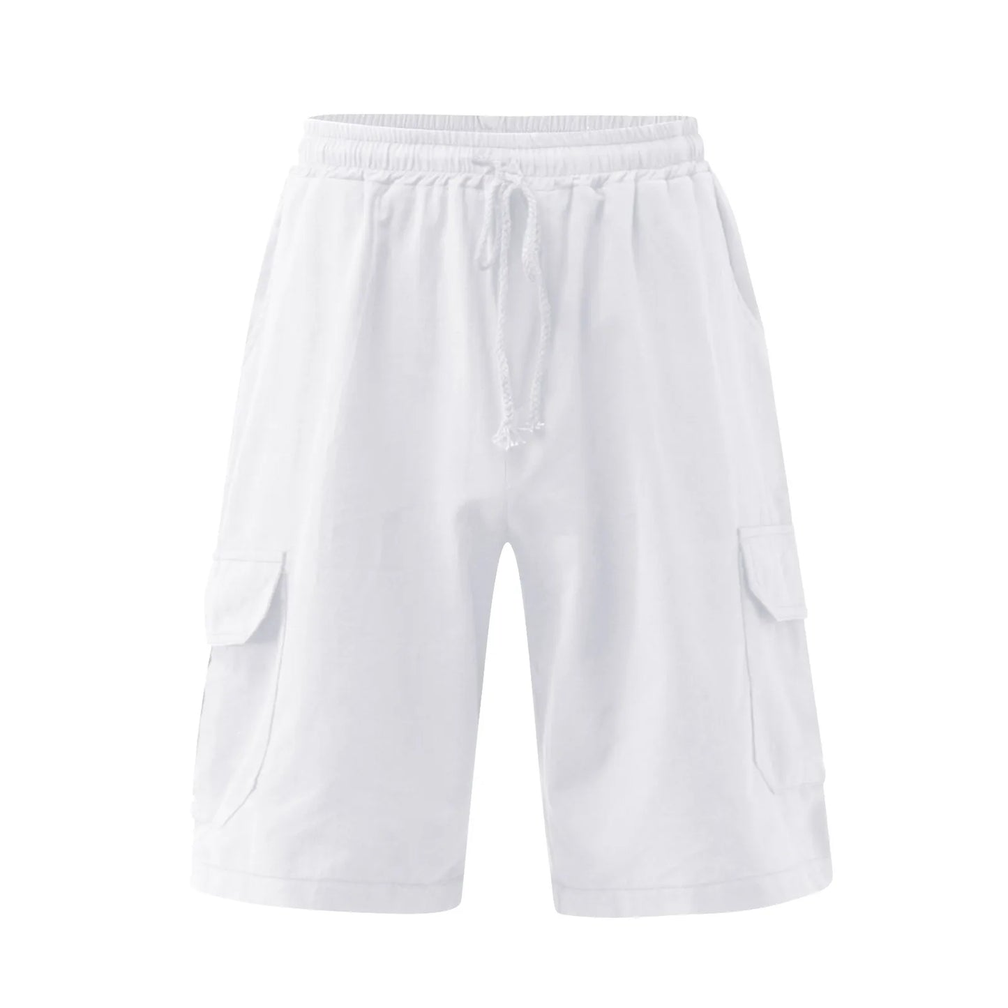 Cotton Linen Cargo Shorts Solid Color Trunks Elastic Summer Lace Up White Men's Shorts Holiday Vacation Pantalones Cortos 2023
