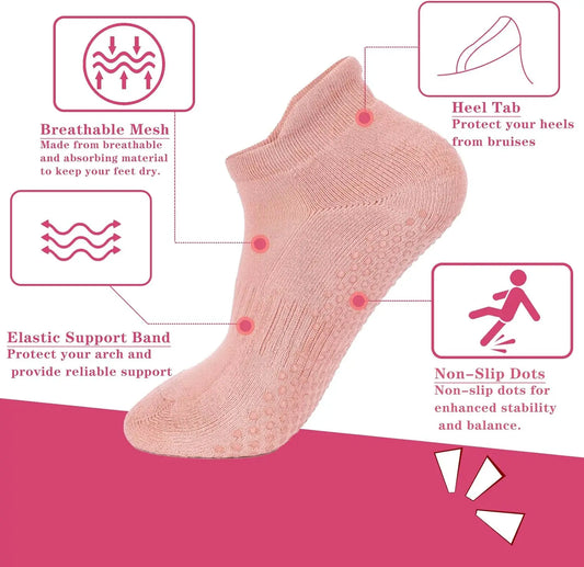 3 pairs of women's yoga socks, anti slip Pilates sports ballet socks
