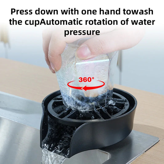2in1 Glass Rinser For Kitchen Sink Pull Out Spray Head Automatic Rotating High-Pressure Press Cleaner Sink Bottle Cup Washer