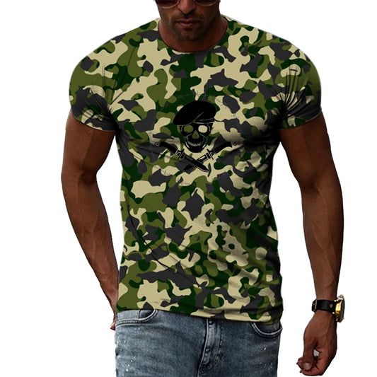 Summer Fashion Original Camouflage Skull Badge graphic t shirts Men Trend Casual Personality Cool Style O-neck Print T-shirt Top